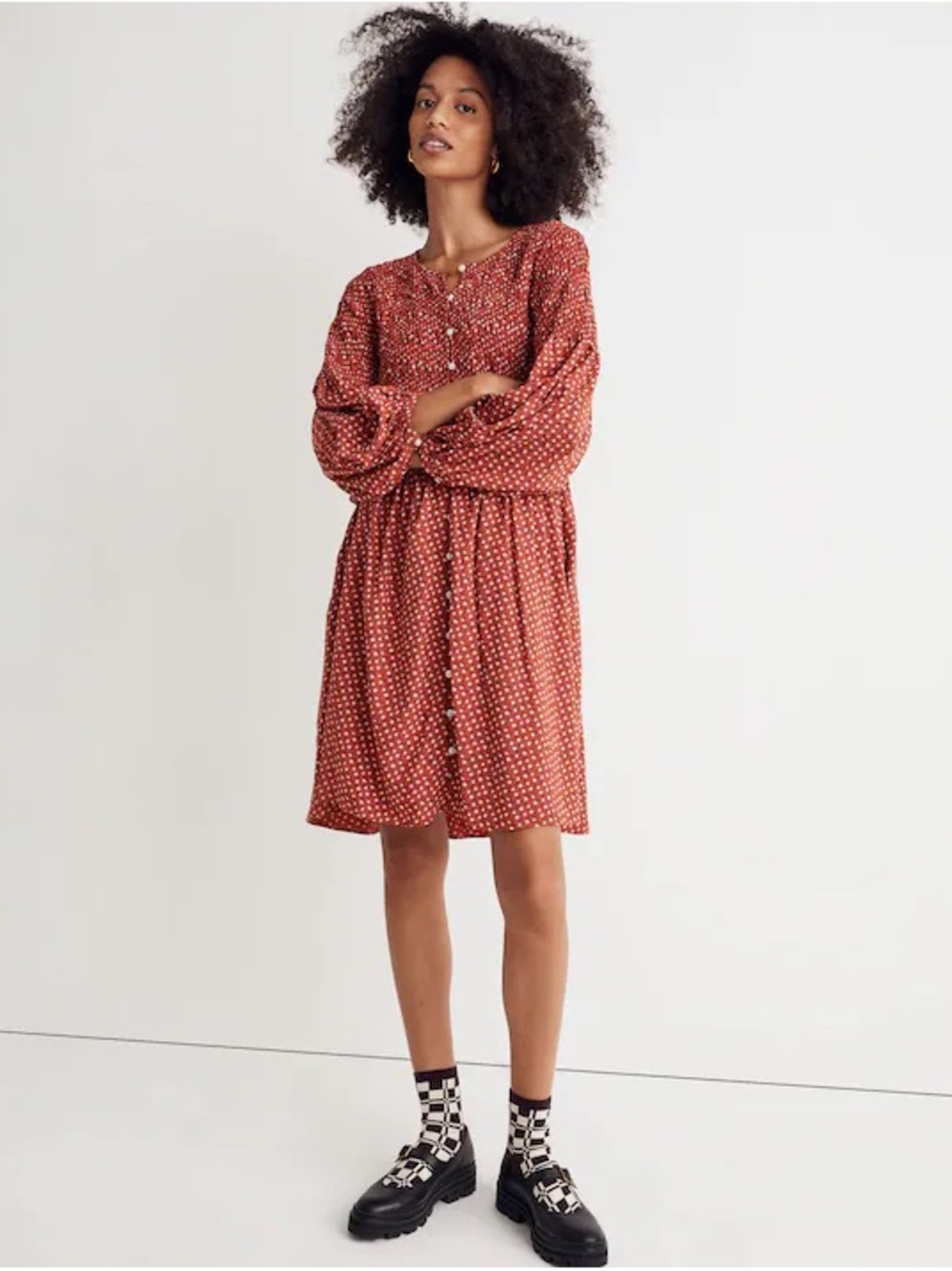 Madewell Challis Button front tiny daisy Long-Sleeve Mini Dress